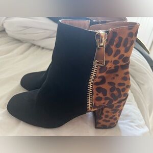 Black and leopard ankle boots
